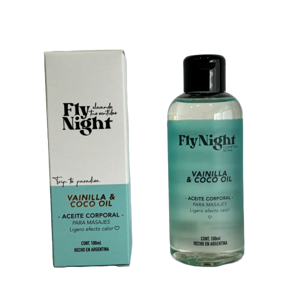 Aceite para masajes Fly Night comestible sabor a Vainilla y Coco 100ml