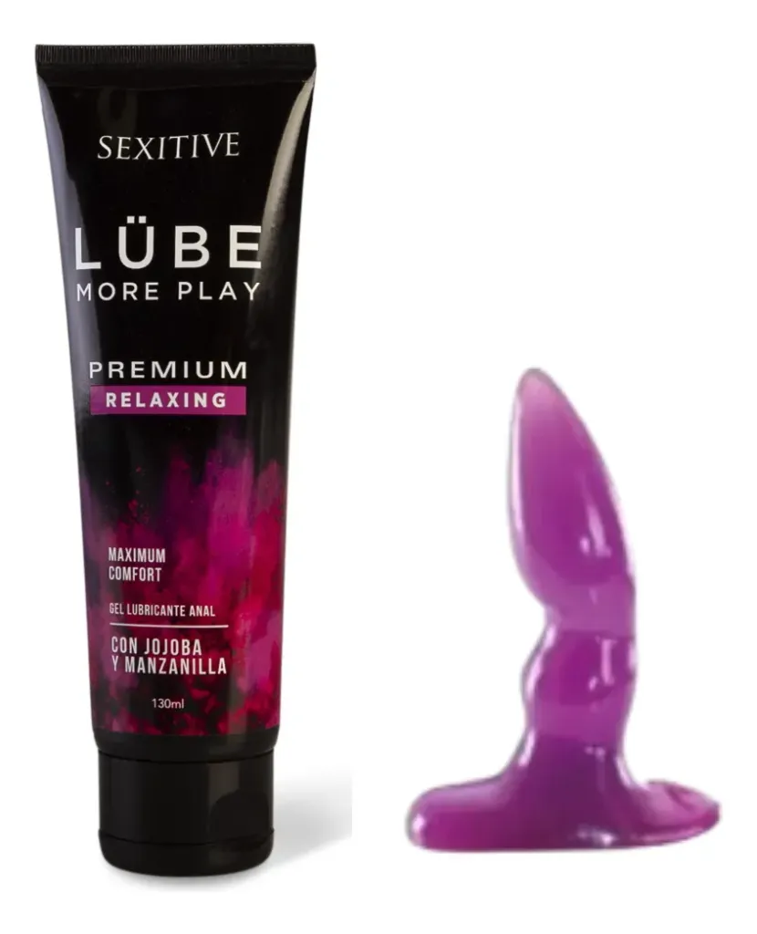 Combo Plug dilatador anal curvo violeta + Gel Lube Relaxing